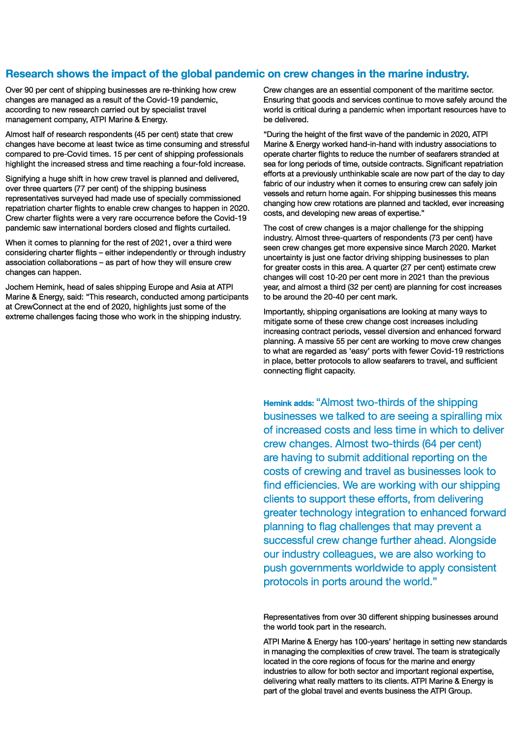 Crew Changes Twice as Stressful for Businesses Since Covid-19 Pandemic Research shows the impact of the global pandem   