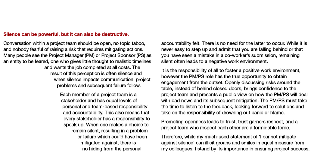  I Cannot Mitigate Against Silence   by May Deegan, MAATS Commercial Lead, on the importance of communication Silence   