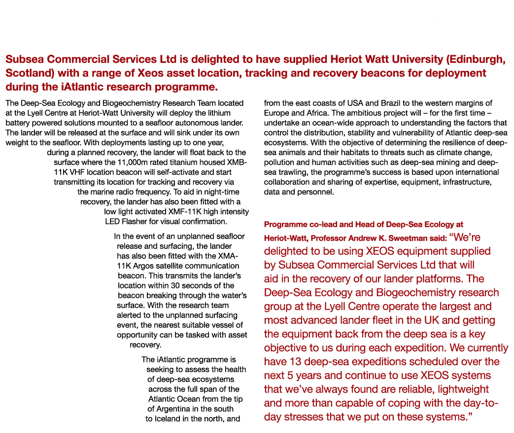 SCS Ltd Supplies Heriot Watt University Location & Tracking Solutions for iAtlantic Deep-Sea Research Project Subsea    