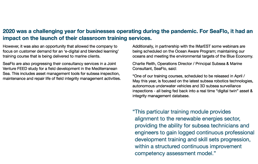 SeaFlo Adapts in Pandemic to Deliver Remote Learning Courses 2020 was a challenging year for businesses operating dur   