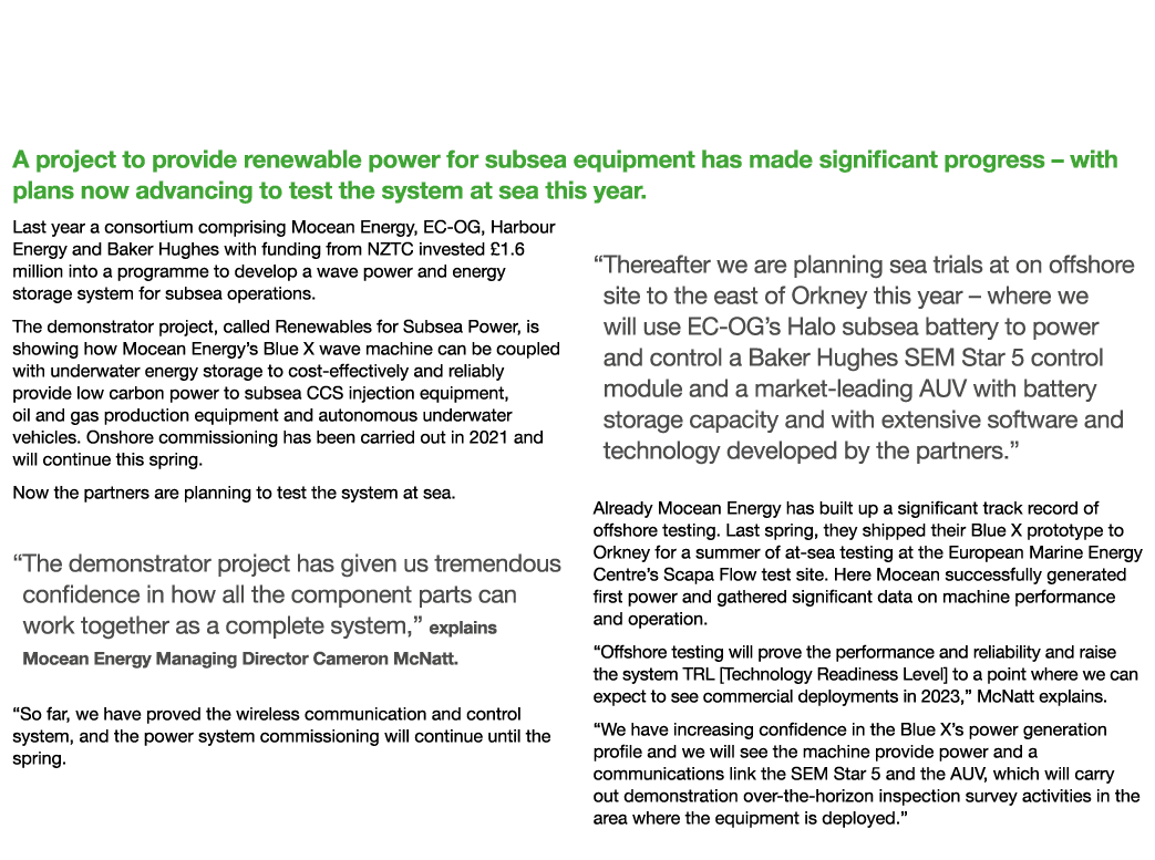 Renewables for Subsea Power Moves a Step Closer A project to provide renewable power for subsea equipment has made si   