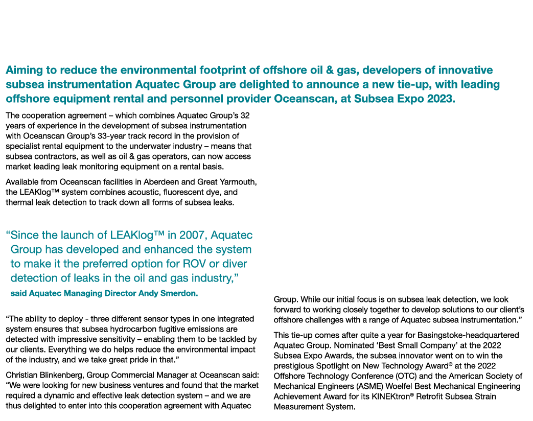 Aquatec and Oceanscan in Environmental Monitoring Agreement Aiming to reduce the environmental footprint of offshore ...