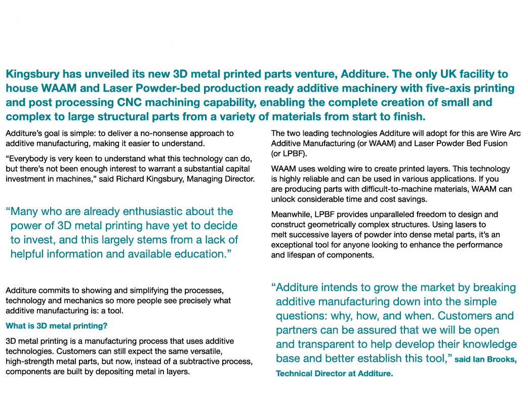 Kingsbury Unveils New 3D Metal Printed Parts Venture Kingsbury has unveiled its new 3D metal printed parts venture, A...