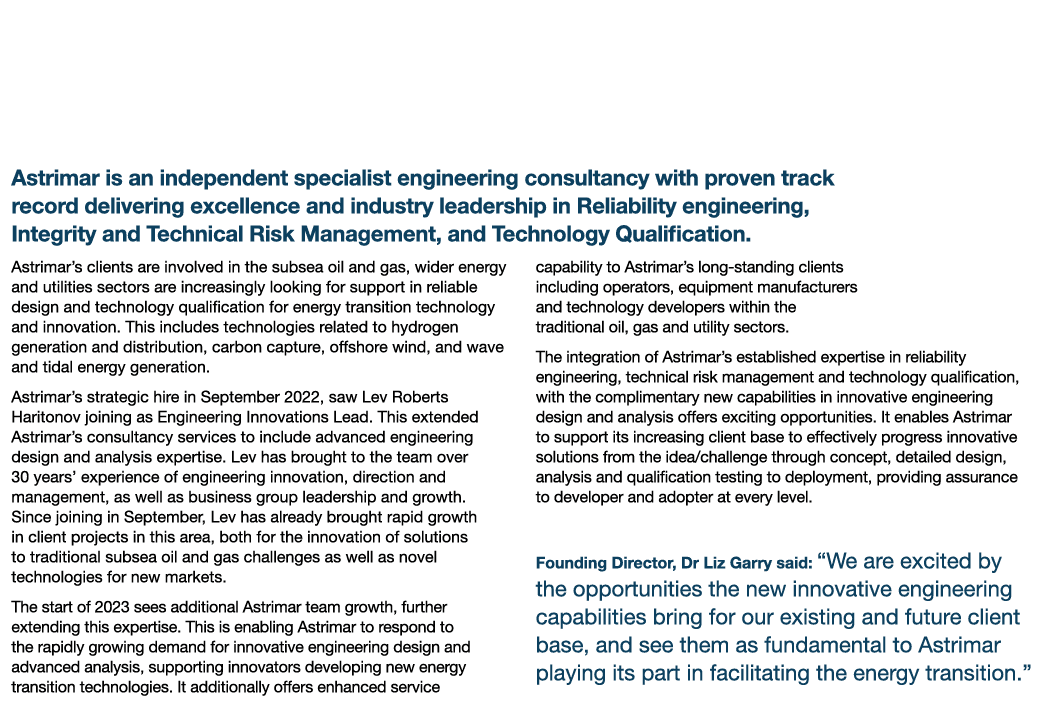 Astrimar Make Strategic Hire Placing Engineering Innovation at Centre of Energy Transition Strategy Astrimar is an in...