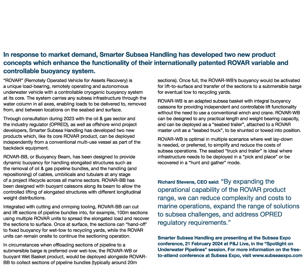 Smarter Subsea Handling Announces New Products for Pipeline Bundles Recovery; Cable Lifting and Handling In response ...