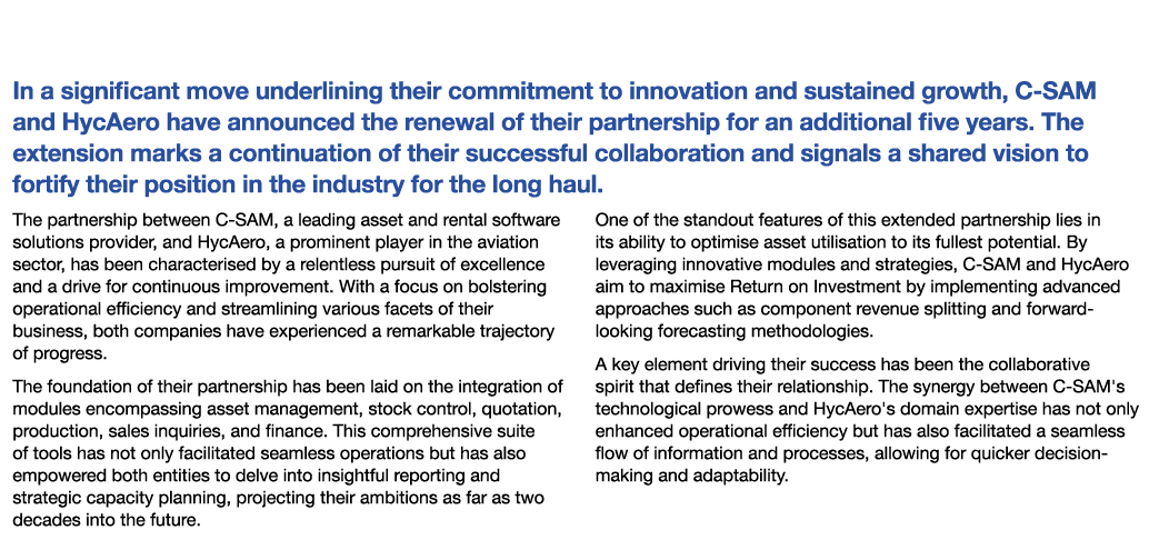 C-SAM and HycAero Renew 5-year Partnership In a significant move underlining their commitment to innovation and susta...