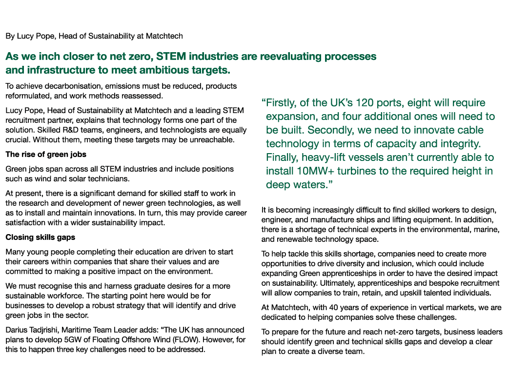 Thinking Beyond Tech for a Green Future By Lucy Pope, Head of Sustainability at Matchtech As we inch closer to net ze...