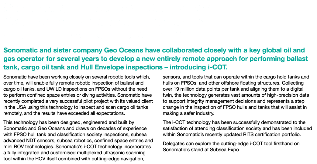Sonomatic Introduces i-COT, a Remote Solution for Ballast tank, Cargo Tank and Hull Envelope Inspections Sonomatic an...