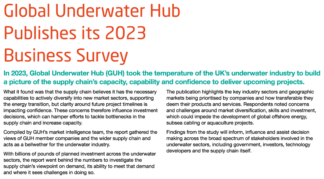 Global Underwater Hub Publishes its 2023 Business Survey In 2023, Global Underwater Hub (GUH) took the temperature of...