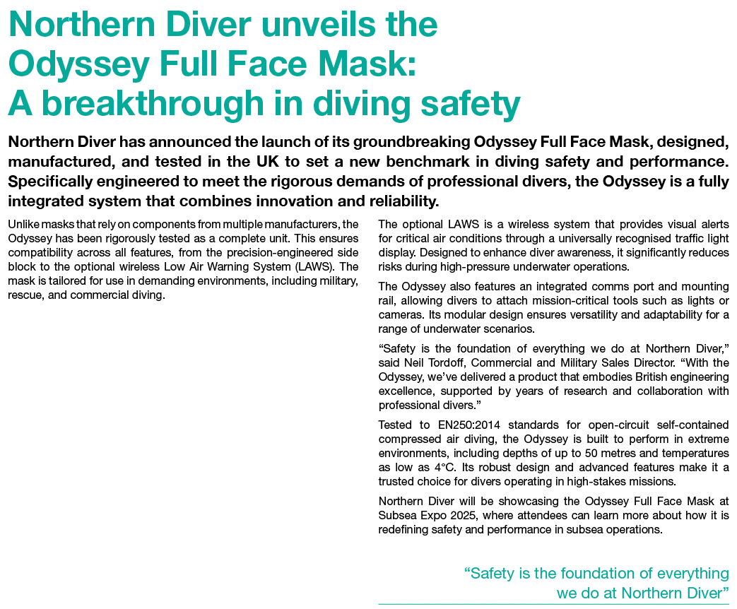 Northern Diver unveils the Odyssey Full Face Mask: A breakthrough in diving safety Northern Diver has announced the l...