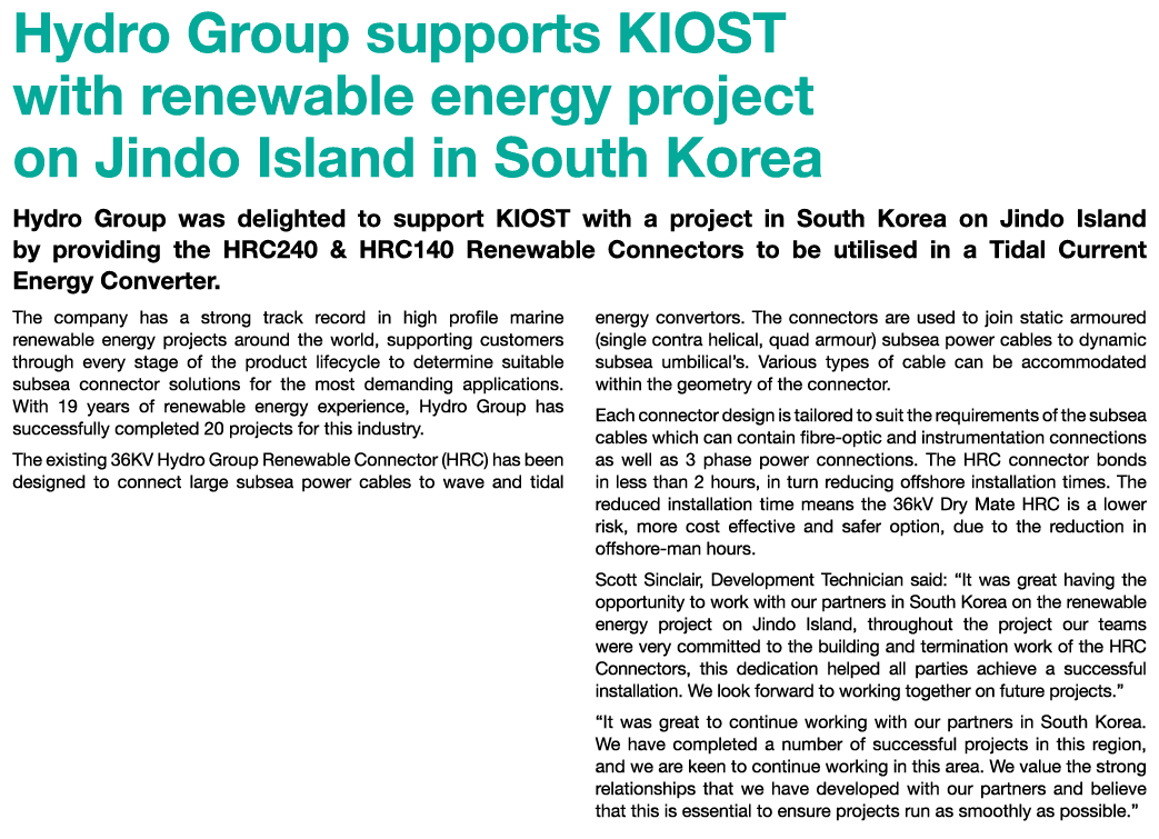 Hydro Group supports KIOST with renewable energy project on Jindo Island in South Korea Hydro Group was delighted to ...