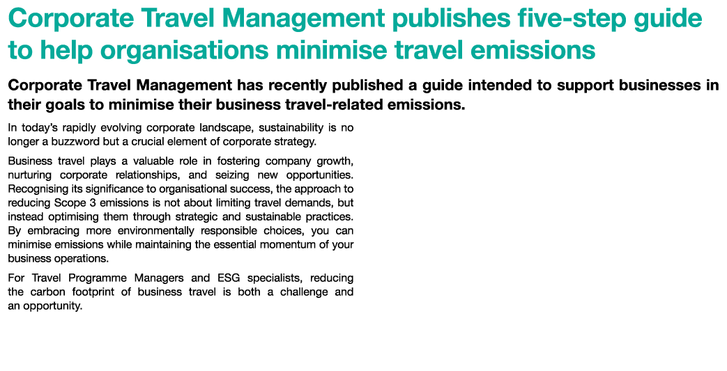 Corporate Travel Management publishes five step guide to help organisations minimise travel emissions Corporate Trave...