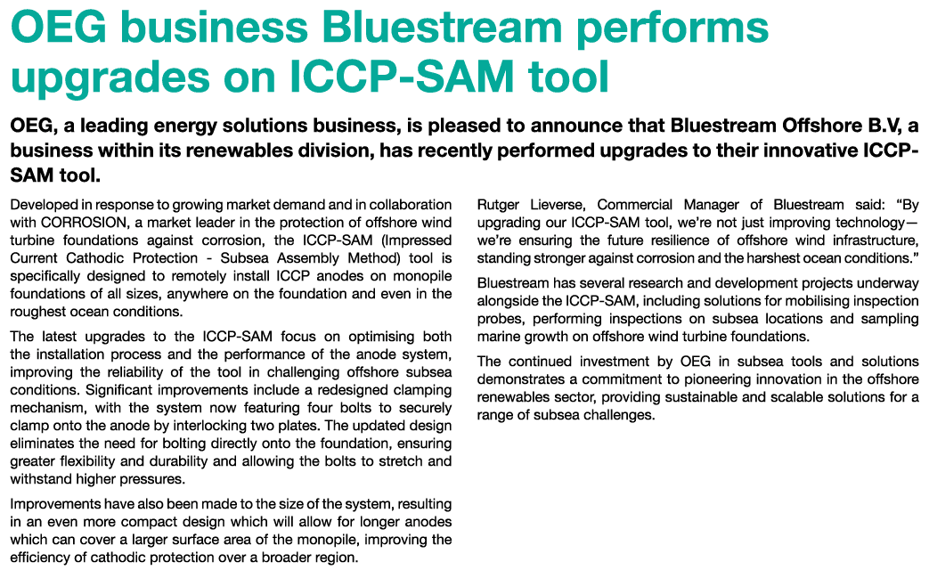 OEG business Bluestream performs upgrades on ICCP SAM tool OEG, a leading energy solutions business, is pleased to an...