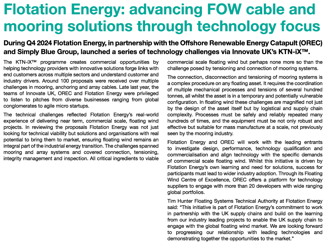 Flotation Energy: advancing FOW cable and mooring solutions through technology focus During Q4 2024 Flotation Energy,...