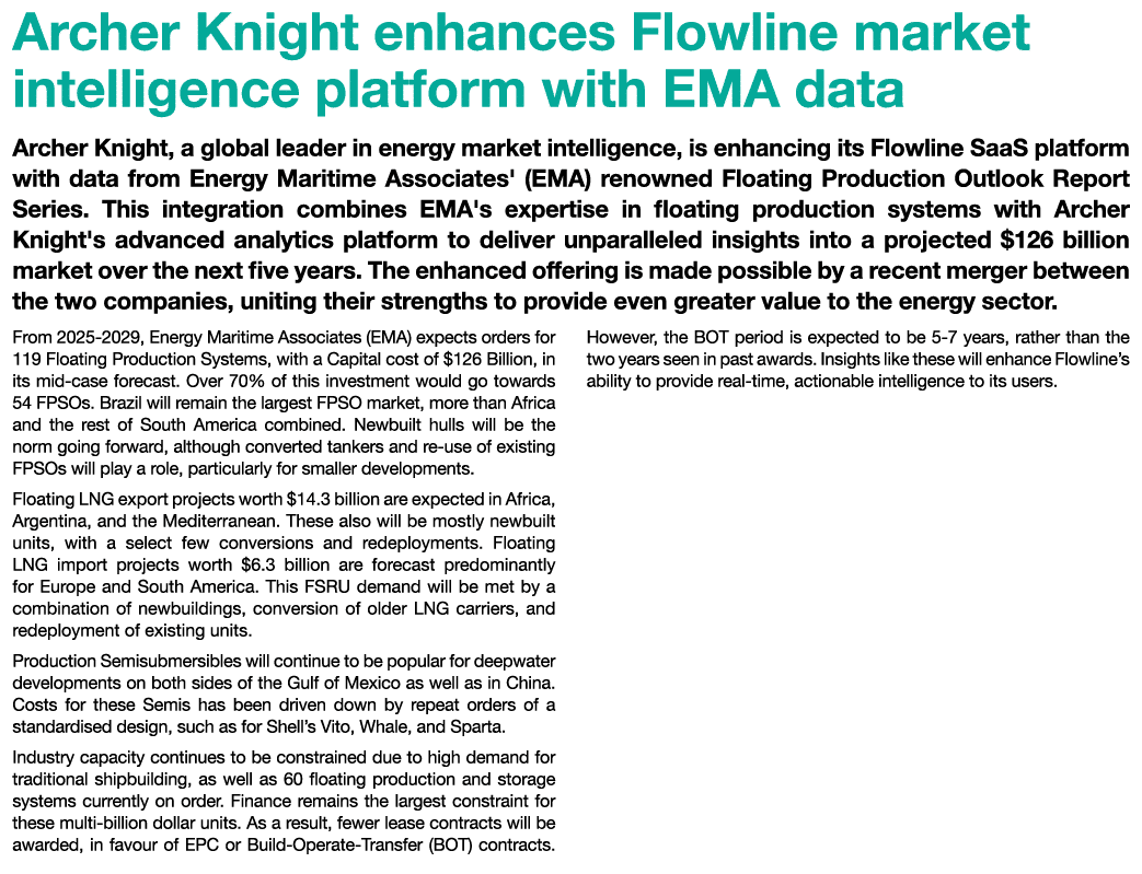 Archer Knight enhances Flowline market intelligence platform with EMA data Archer Knight, a global leader in energy m...