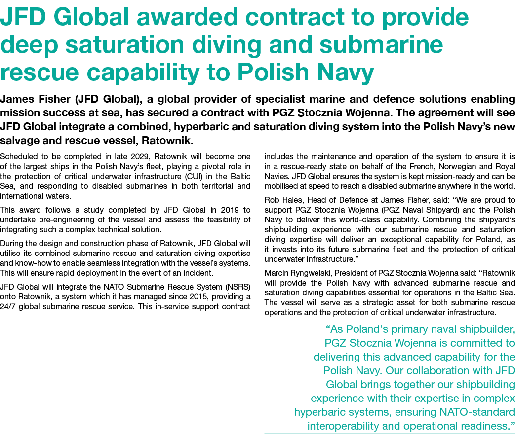 JFD Global awarded contract to provide deep saturation diving and submarine rescue capability to Polish Navy James Fi...