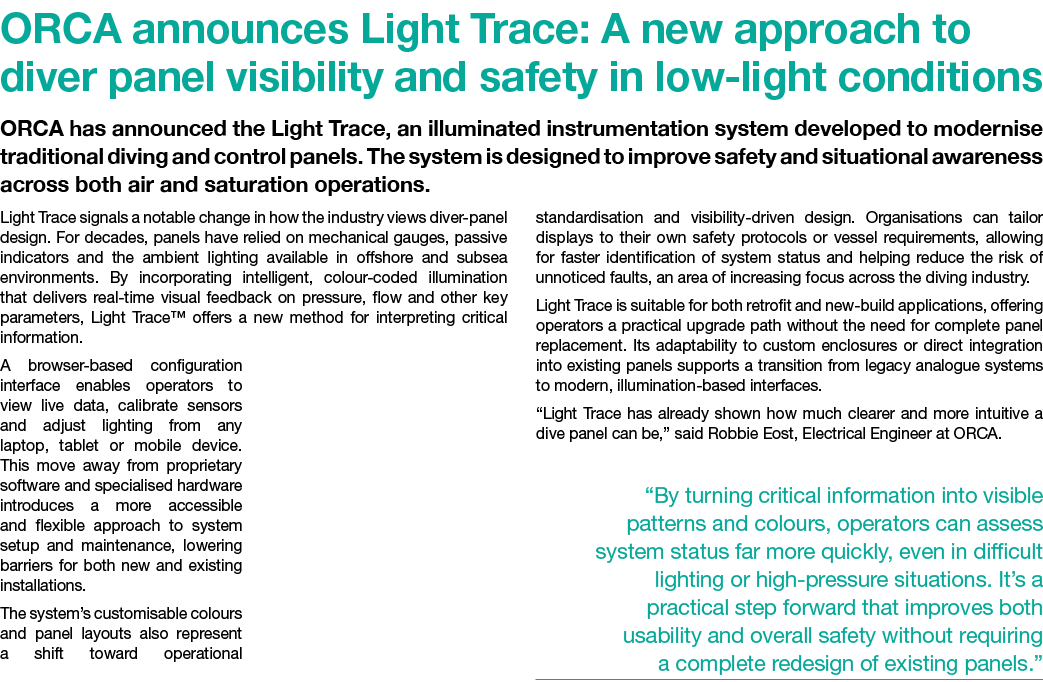 ORCA announces Light Trace: A new approach to diver panel visibility and safety in low light conditions ORCA has anno...