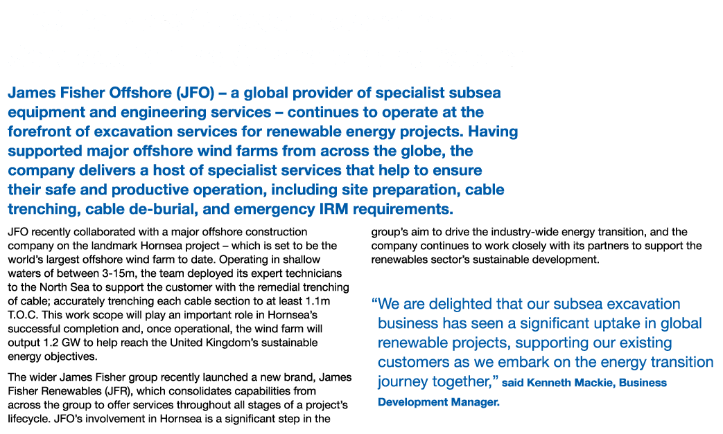 JFO Delivers Subsea Excavation Services for the Offshore Wind Sector James Fisher Offshore (JFO)   a global provider    