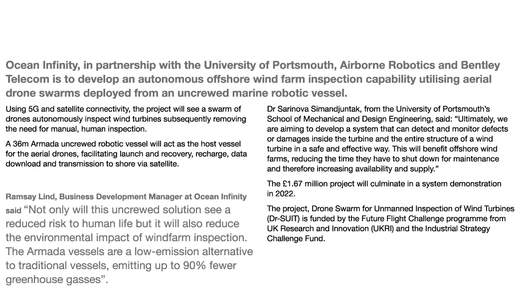 Ocean Infinity Awarded Innovate UK Funding to Develop Uncrewed Windfarm Inspection Capability Ocean Infinity, in part   