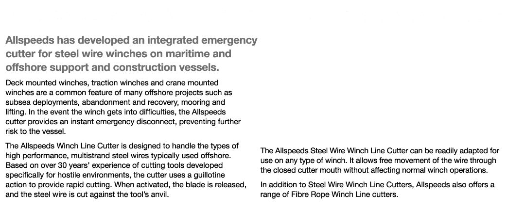 Allspeeds Steel Wire Winch Line Emergency Cutter Allspeeds has developed an integrated emergency cutter for steel wir   
