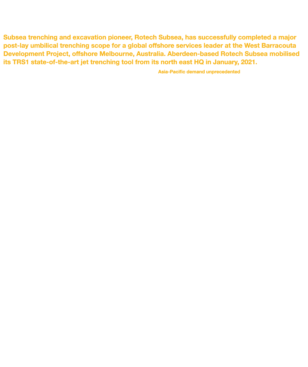 Rotech Subsea Completes Major Australian Trenching Scope as APAC Demand Continues to Grow Subsea trenching and excava   