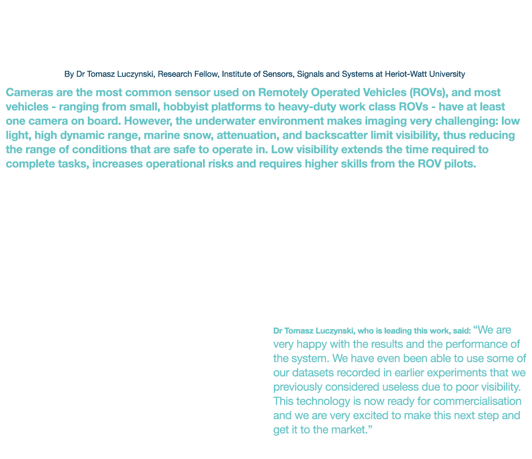 ORCA Hub Tackles Underwater Image Enhancement Challenge By Dr Tomasz Luczynski, Research Fellow, Institute of Sensors   