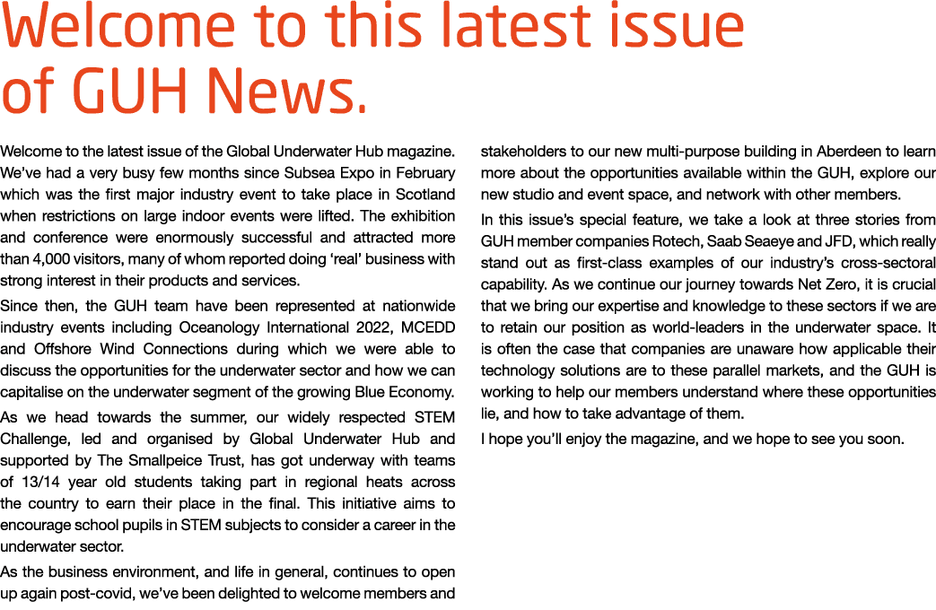Welcome to this latest issue of GUH News  Welcome to the latest issue of the Global Underwater Hub magazine  We ve ha   