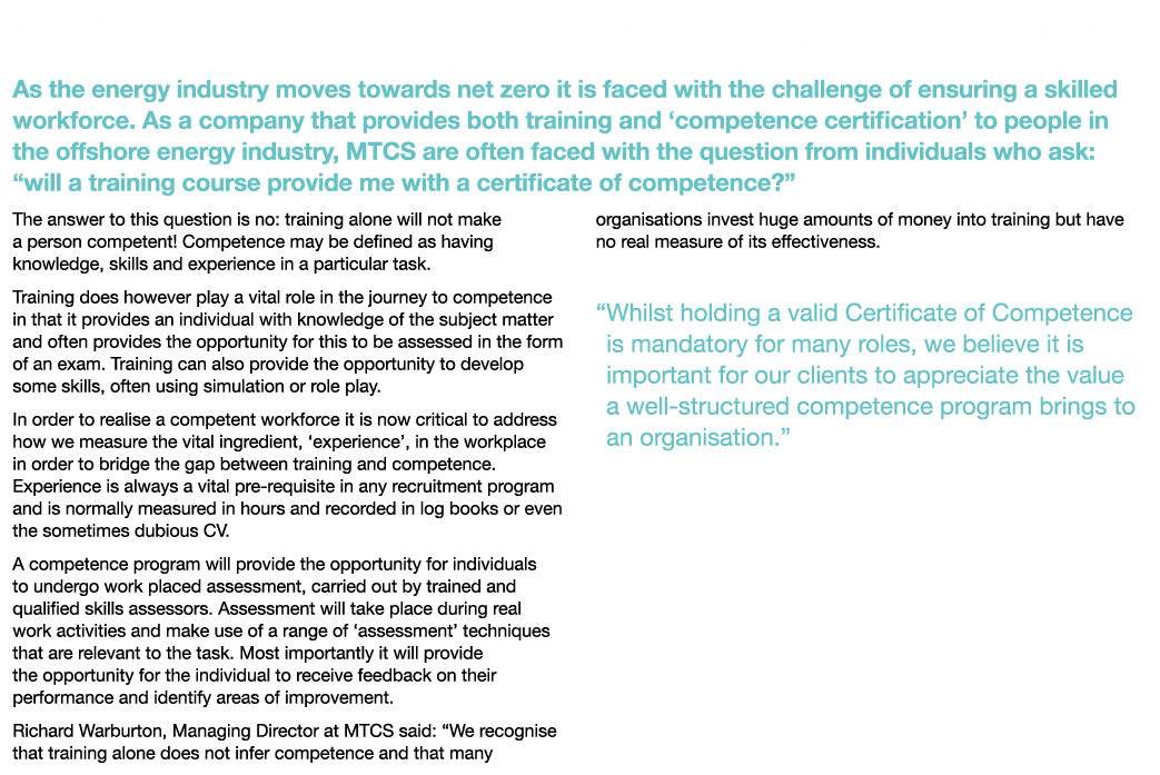 MTCS: Does Training Ensure a Competent Workforce  As the energy industry moves towards net zero it is faced with the    