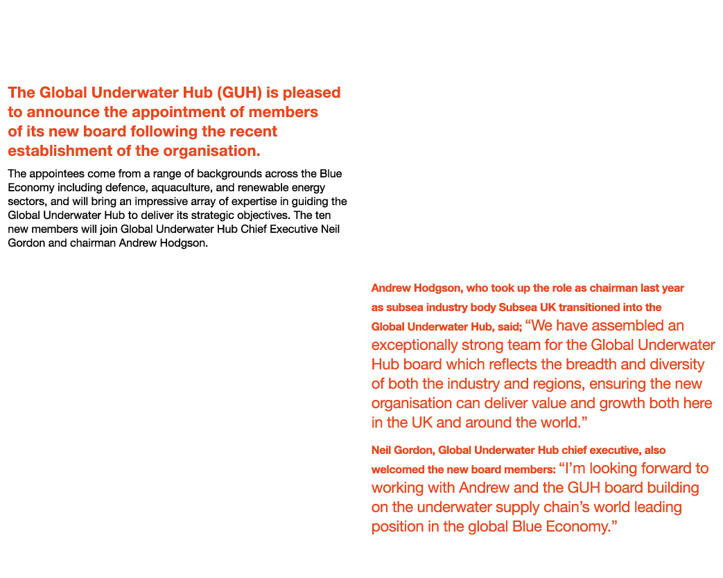 Global Underwater Hub Announces Appointment of New Board The Global Underwater Hub (GUH) is pleased to announce the a   