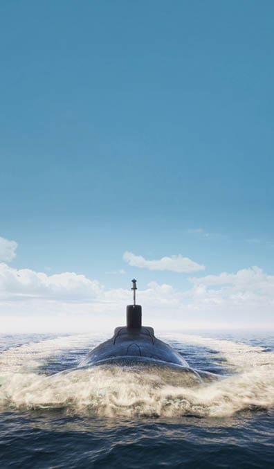 Heavy atomic submarine floating in ocean 3d illustration