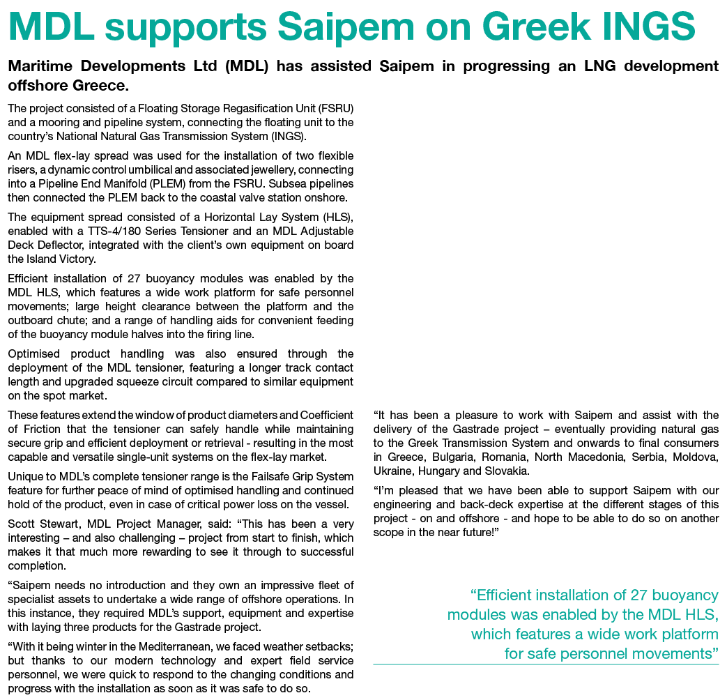 MDL supports Saipem on Greek INGS Maritime Developments Ltd (MDL) has assisted Saipem in progressing an LNG developme...