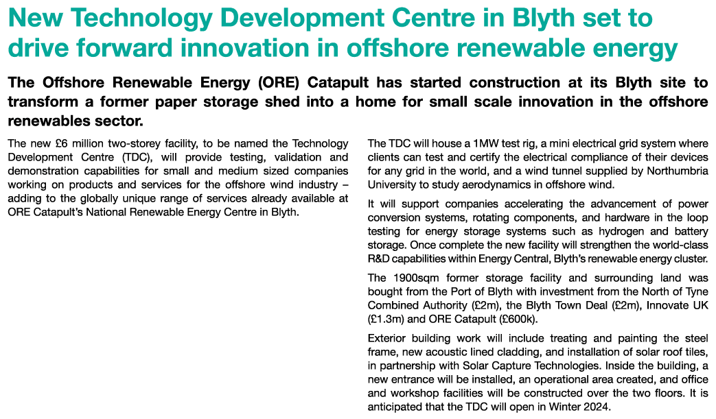 New Technology Development Centre in Blyth set to drive forward innovation in offshore renewable energy The Offshore ...