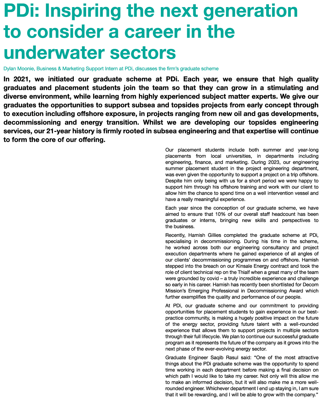 PDi: Inspiring the next generation to consider a career in the underwater sectors Dylan Moonie, Business & Marketing ...