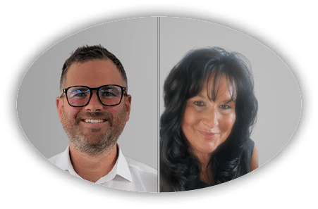 A man and a woman are smiling for a picture. Description generated by AI