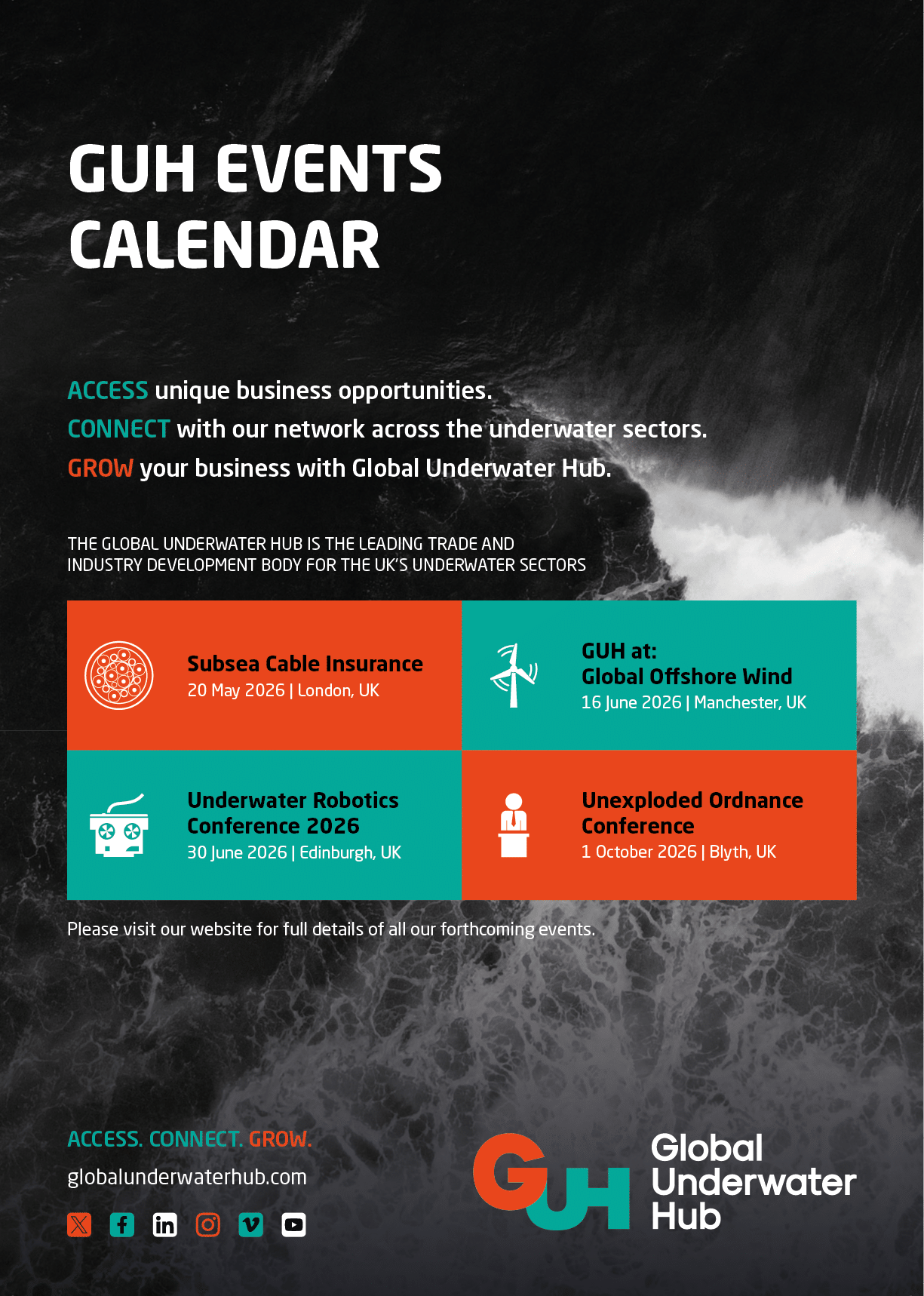 A calendar advertising GH events. Description generated by AI