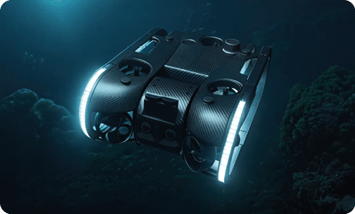 A black and white image of a drone. Description generated by AI
