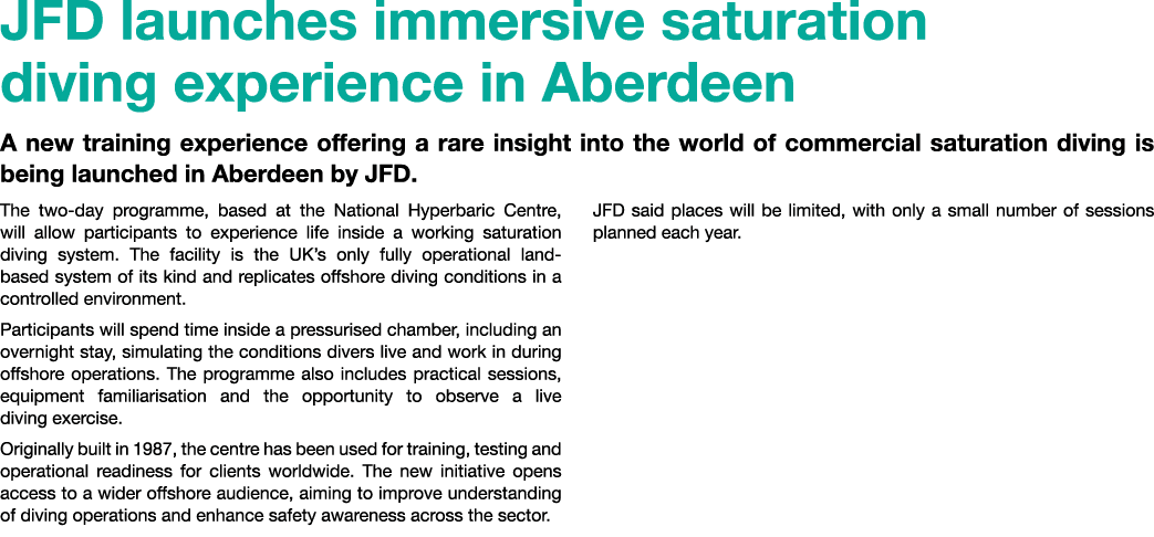 JFD launches immersive saturation diving experience in Aberdeen A new training experience offering a rare insight int...