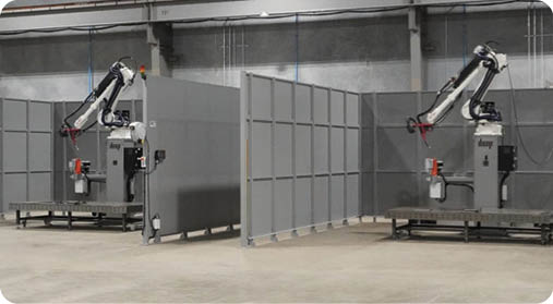 Two large machines are in a room. Description generated by AI