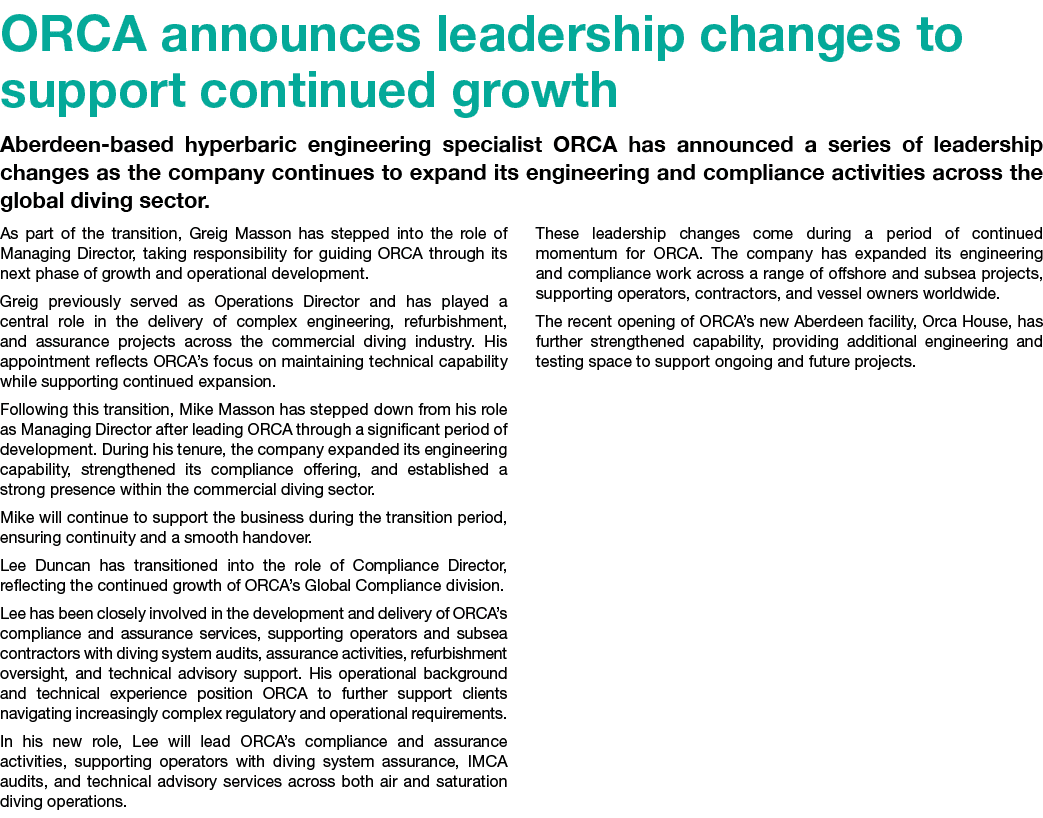 ORCA announces leadership changes to support continued growth Aberdeen based hyperbaric engineering specialist ORCA h...