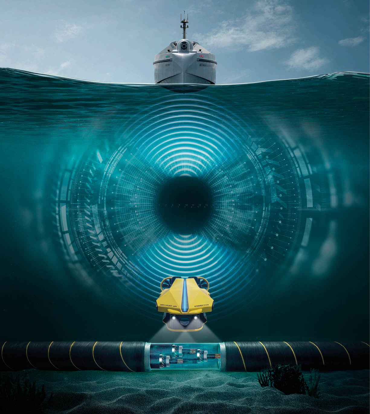 A submarine is in the water. Description generated by AI