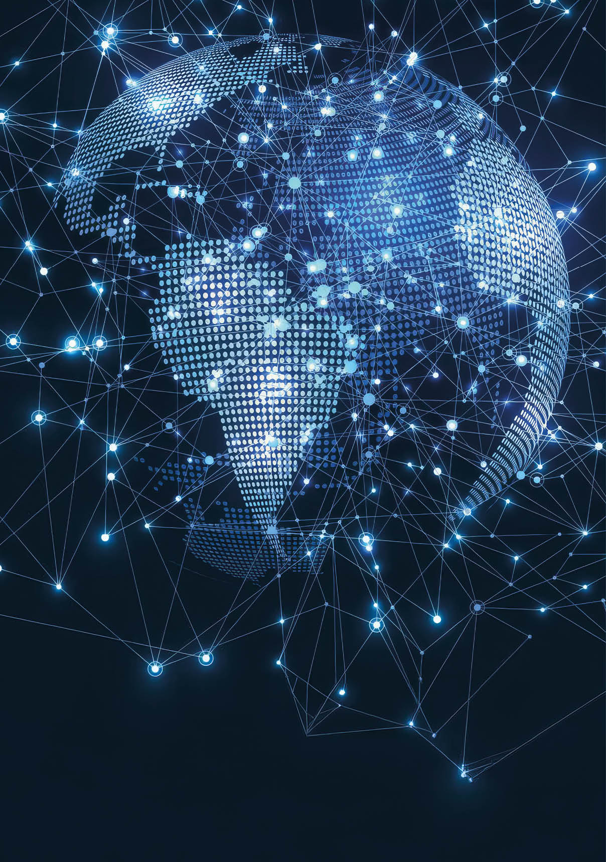 A blue background with a globe and a lot of lines. Description generated by AI