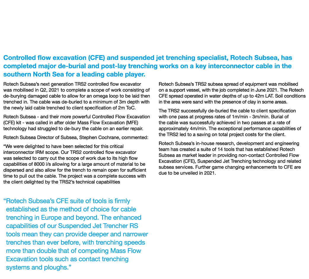 Rotech Subsea Completes Major North Sea Interconnector Cable De-burial and Post-lay Trenching Works Controlled flow e   