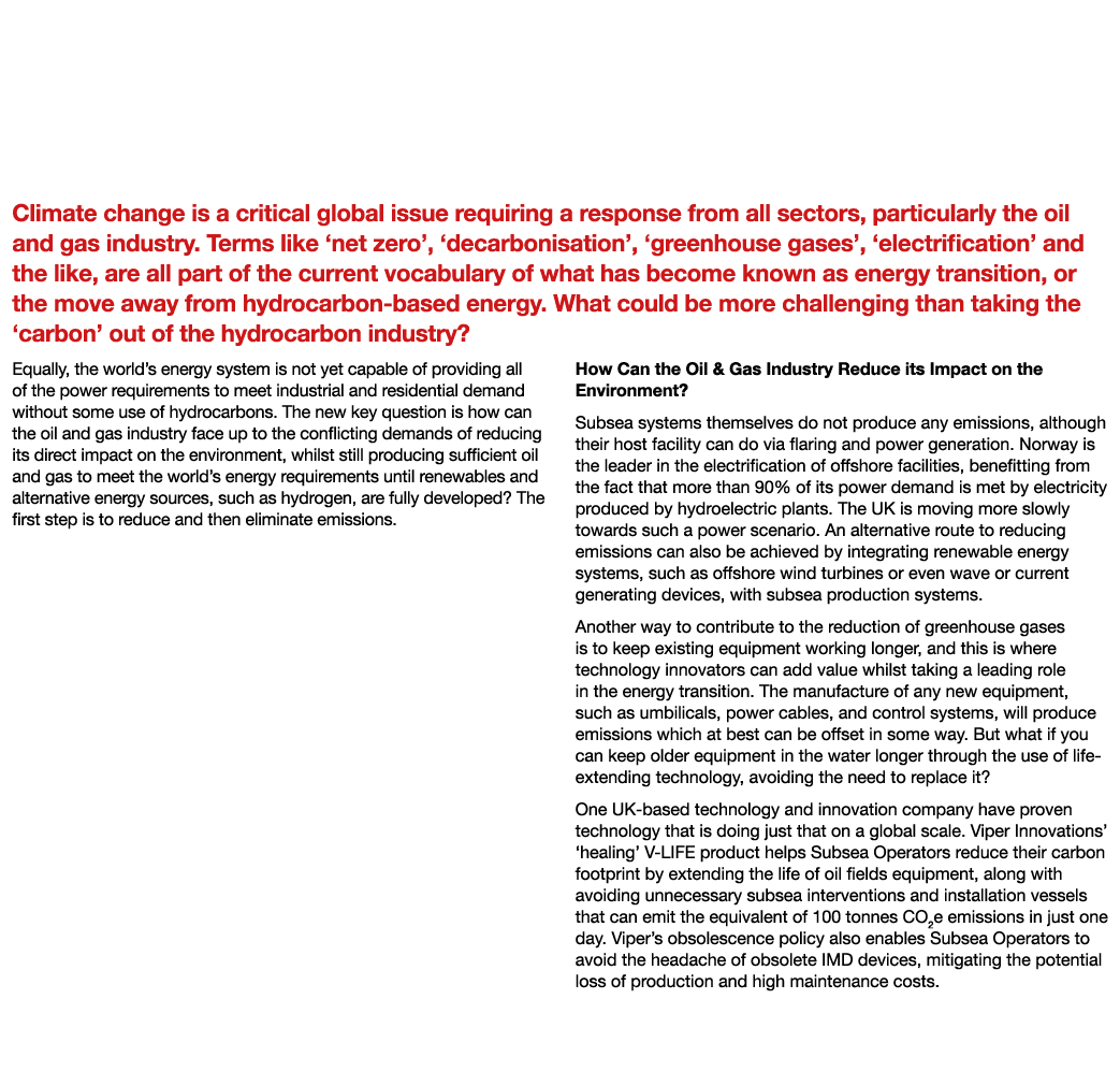 Viper Innovations: Tackling the Environmental Impact of Subsea Production Systems and the Oil & Gas Industry Climate    