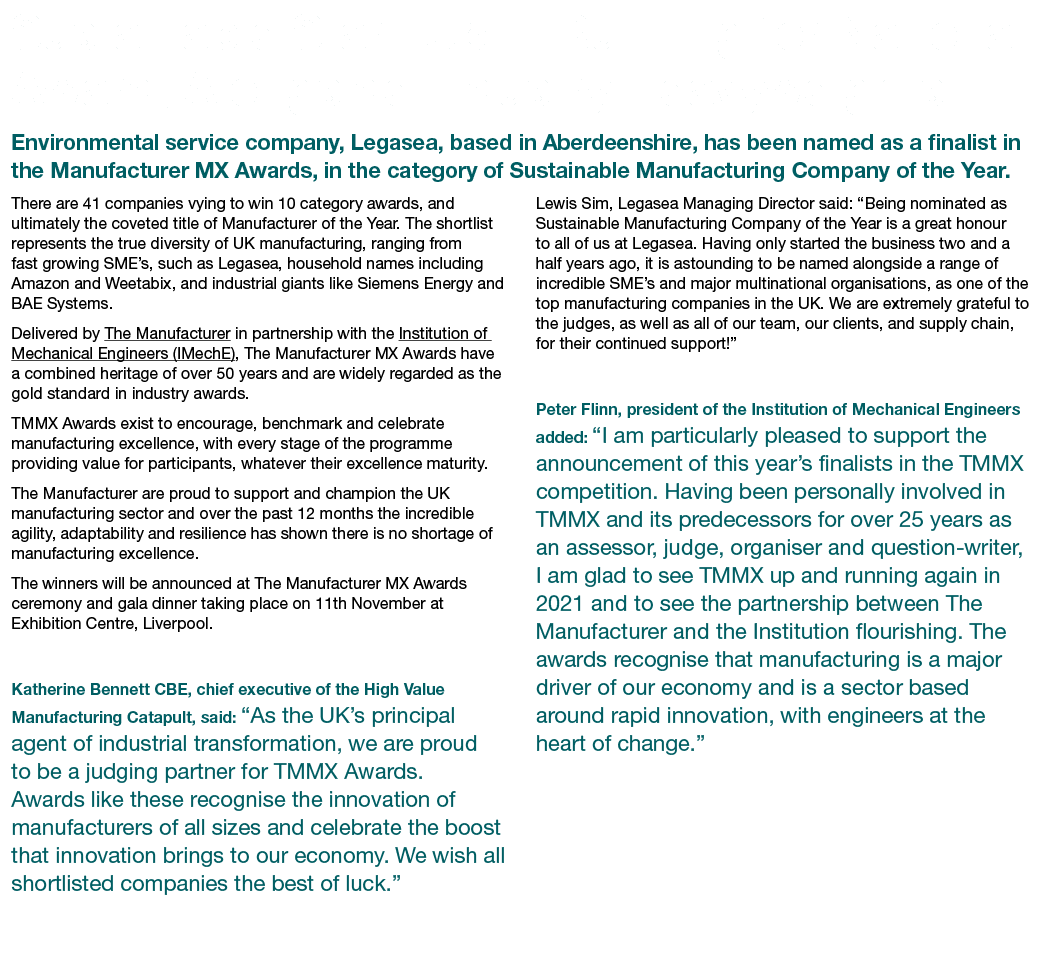 Sustainable Start-Up in Running for National Award, Alongside Industry Heavyweights Environmental service company, Le   