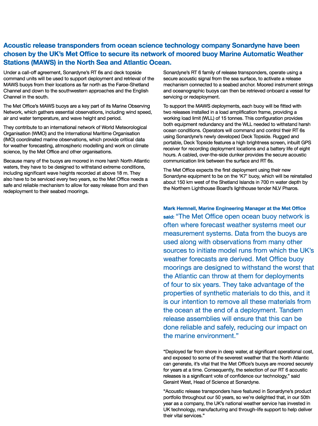 UK Met Office Selects Sonardyne Acoustic Releases for Mooring Weather Buoys Acoustic release transponders from ocean    