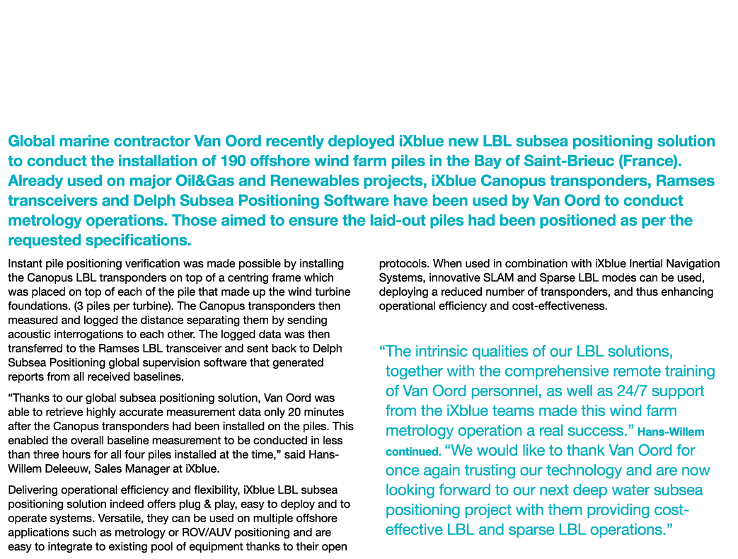 Van Oord Deploys iXblue LBL Subsea Positioning Solution for Offshore Wind Farm Piles Installation Global marine contr   