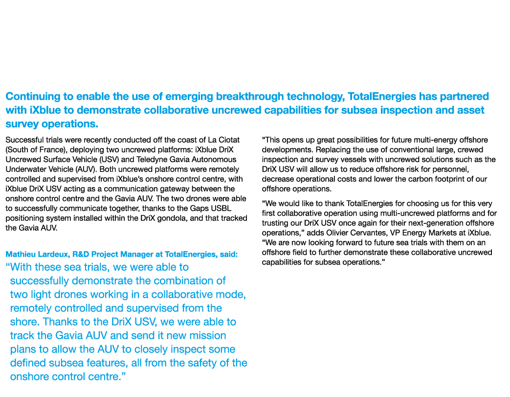 iXblue Demonstrates Collaborative Uncrewed Surface & Subsea Vehicles Capabilities to TotalEnergies Continuing to enab   