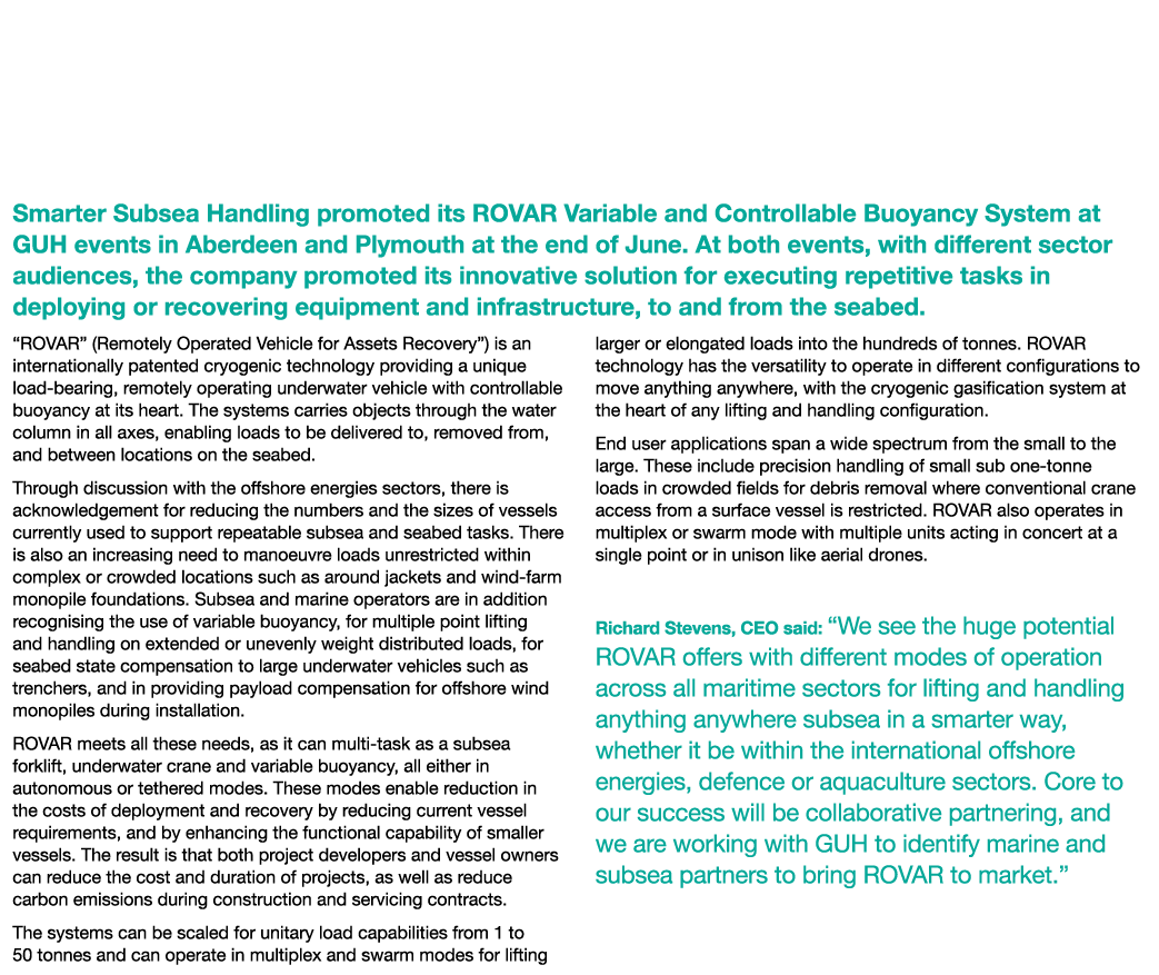 Smarter Subsea Handling Launches an Invitation for Collaboration at GUH Events with its Controllable Variable Buoyanc...