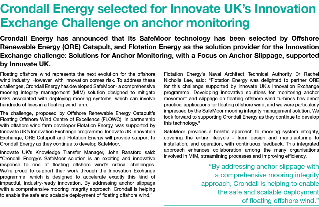 Crondall Energy selected for Innovate UK’s Innovation Exchange Challenge on anchor monitoring Crondall Energy has ann...