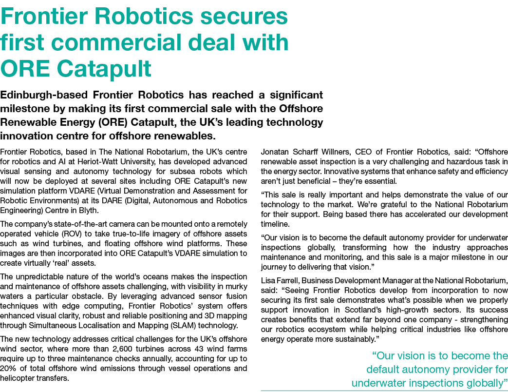 Frontier Robotics secures first commercial deal with ORE Catapult Edinburgh based Frontier Robotics has reached a sig...